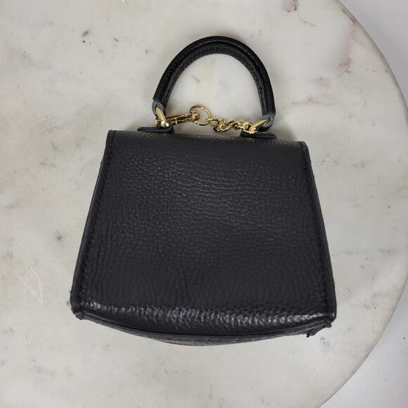 Vintage Italian Mini Black Leather Top Handle Bag Gold Buckle Made in Italy - Picture 7 of 16